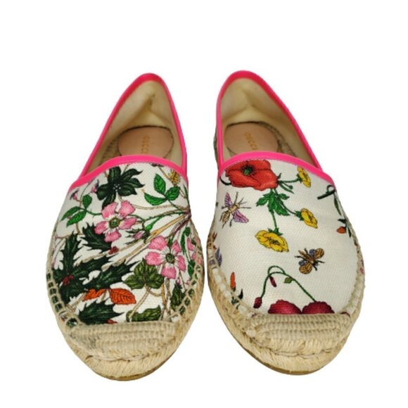 Gucci Flora Canvas Slip On Espadrille Flats - Picture 2 of 7